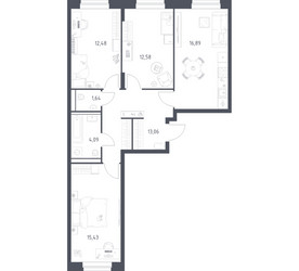 Планировка трехкомнатной(квартира) площадью 76.17 квадратных метров в ЖК “ЖК Квартал Строгино”