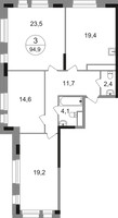 Планировка трехкомнатной(квартира) площадью 94.9 квадратных метров в “ЖК Первый Московский”