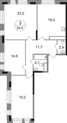 Планировка трехкомнатной(квартира) площадью 94.9 квадратных метров в ЖК “ЖК Первый Московский”