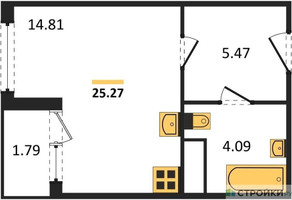 Планировка студии(квартира) площадью 25.27 квадратных метров в “ЖК Светлый мир БиоПолис”