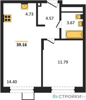 Планировка однокомнатной(квартира) площадью 39.16 квадратных метров в “ЖК Новоград Павлино”