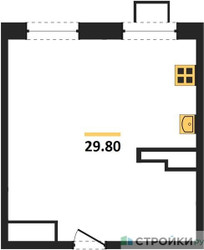 Планировка однокомнатной(апартаменты) площадью 29.8 квадратных метров в ЖК “ЖК Легендарный квартал на Ботаническом саду”