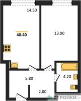 Планировка однокомнатной(квартира) площадью 40.3 квадратных метров в “ЖК Сиреневый парк”