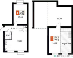 Планировка однокомнатной(квартира) площадью 79.92 квадратных метров в “ЖК Жаворонки Клаб”