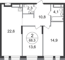 Планировка двухкомнатной(квартира) площадью 68.3 квадратных метров в “ЖК Первый Московский”