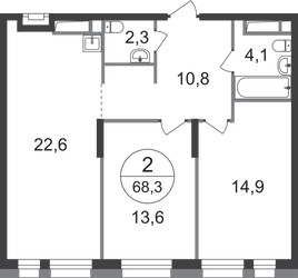 Планировка двухкомнатной(квартира) площадью 68.3 квадратных метров в ЖК “ЖК Первый Московский”