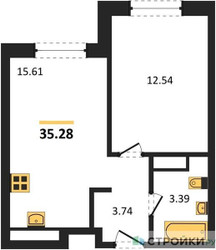 Планировка однокомнатной(квартира) площадью 35 квадратных метров в ЖК “ЖК Clementine (Клементин)”