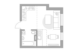 Планировка студии(квартира) площадью 26.49 квадратных метров в “ЖК Аникеевский”
