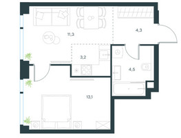 Планировка двухкомнатной(квартира) площадью 36.4 квадратных метров в “ЖК Level Мичуринский”
