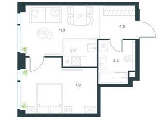 Планировка двухкомнатной(квартира) площадью 36.4 квадратных метров в ЖК “ЖК Level Мичуринский”