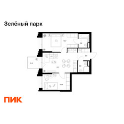 Планировка двухкомнатной(квартира) площадью 53.9 квадратных метров в ЖК “ЖК Зеленый парк”