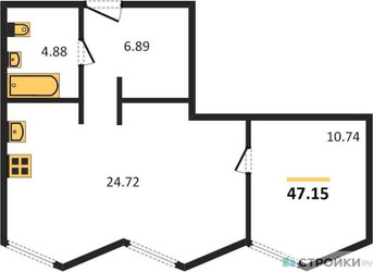 Планировка однокомнатной(апартаменты) площадью 47.15 квадратных метров в ЖК “ЖК Insider (Инсайдер)”