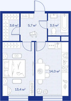 Планировка однокомнатной(квартира) площадью 40.2 квадратных метров в “ЖК Аристов берег”