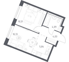 Планировка однокомнатной(квартира) площадью 34.6 квадратных метров в “ЖК Квартал Западный”