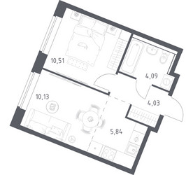 Планировка однокомнатной(квартира) площадью 34.6 квадратных метров в ЖК “ЖК Квартал Западный”