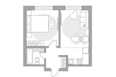 Планировка двухкомнатной(квартира) площадью 39.44 квадратных метров в ЖК “ЖК Ильинойс”