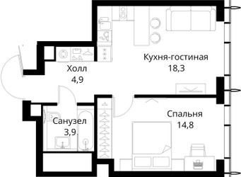 Планировка однокомнатной(квартира) площадью 41.9 квадратных метров в ЖК “ЖК Сити Бэй”