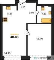 Планировка однокомнатной(квартира) площадью 40.88 квадратных метров в “ЖК TATE (Тэйт)”