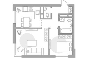 Планировка двухкомнатной(квартира) площадью 48.58 квадратных метров в “ЖК Живописный”