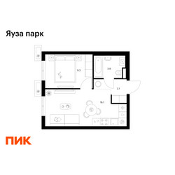 Планировка однокомнатной(квартира) площадью 32.4 квадратных метров в ЖК “ЖК Яуза Парк (Мытищи)”