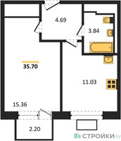 Планировка однокомнатной(квартира) площадью 35.7 квадратных метров в “ЖК Богдановский Лес”