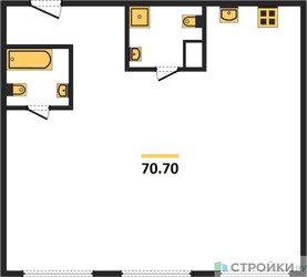 Планировка двухкомнатной(квартира) площадью 70.7 квадратных метров в ЖК “ЖК Nametkin Tower (Наметкин Тауэр)”