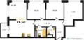Планировка трехкомнатной(квартира) площадью 74.5 квадратных метров в “ЖК Бестселлер”