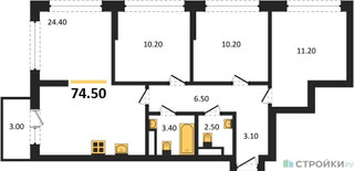 Планировка трехкомнатной(квартира) площадью 74.5 квадратных метров в “ЖК Бестселлер”