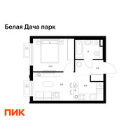 Планировка однокомнатной(квартира) площадью 32.6 квадратных метров в “ЖК Белая Дача парк”