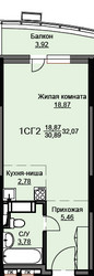 Планировка студии(квартира) площадью 32.5 квадратных метров в ЖК “ЖК Соболевка”