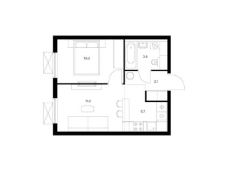 Планировка однокомнатной(квартира) площадью 33.8 квадратных метров в ЖК “ЖК Яуза Парк (Мытищи)”