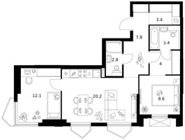 Планировка двухкомнатной(квартира) площадью 62.3 квадратных метров в “ЖК Мичуринский Парк”