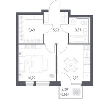 Планировка однокомнатной(квартира) площадью 36.49 квадратных метров в “ЖК Квартал Авиаторов”