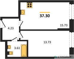 Планировка однокомнатной(квартира) площадью 37.3 квадратных метров в “ЖК Дюна”