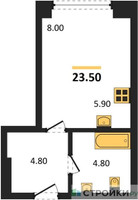 Планировка студии(квартира) площадью 23.5 квадратных метров в “ЖК Мираполис”