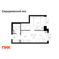 Планировка однокомнатной(квартира) площадью 35.3 квадратных метров в “ЖК Середневский лес”