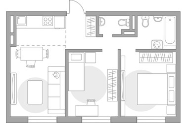 Планировка трехкомнатной(квартира) площадью 51.11 квадратных метров в ЖК “ЖК Аникеевский”