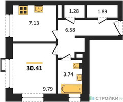 Планировка однокомнатной(апартаменты) площадью 30.41 квадратных метров в “ЖК N’ICE LOFT (Найс Лофт)”