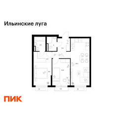 Планировка двухкомнатной(квартира) площадью 58.3 квадратных метров в ЖК “ЖК Ильинские луга”