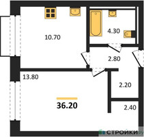 Планировка однокомнатной(апартаменты) площадью 36.2 квадратных метров в “ЖК Равновесие”