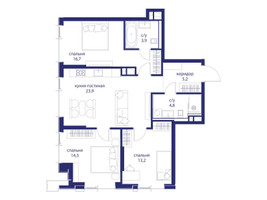 Планировка трехкомнатной(квартира) площадью 82 квадратных метров в “ЖК Событие”