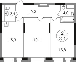Планировка двухкомнатной(квартира) площадью 68.5 квадратных метров в “ЖК Первый Московский”
