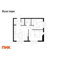 Планировка двухкомнатной(квартира) площадью 48.7 квадратных метров в “ЖК Яуза Парк (Мытищи)”