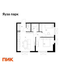 Планировка двухкомнатной(квартира) площадью 48.7 квадратных метров в ЖК “ЖК Яуза Парк (Мытищи)”