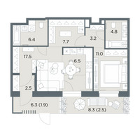 Планировка двухкомнатной(квартира) площадью 64 квадратных метров в “ЖК Станиславский”