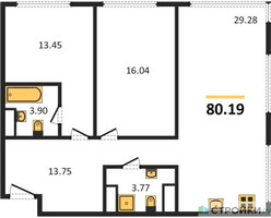 Планировка двухкомнатной(квартира) площадью 79.92 квадратных метров в “ЖК 1-й Нагатинский (Первый Нагатинский)”