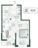 Планировка однокомнатной(квартира) площадью 47.11 квадратных метров в “ЖК Рига Хиллс”