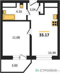 Планировка однокомнатной(квартира) площадью 33.17 квадратных метров в ЖК “ЖК ВОСТОК II”