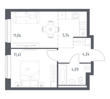 Планировка однокомнатной(квартира) площадью 36.52 квадратных метров в “ЖК Новое Видное”