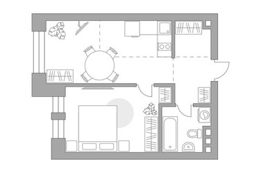 Планировка однокомнатной(квартира) площадью 43.64 квадратных метров в ЖК “ЖК Павелецкая от Гранель”